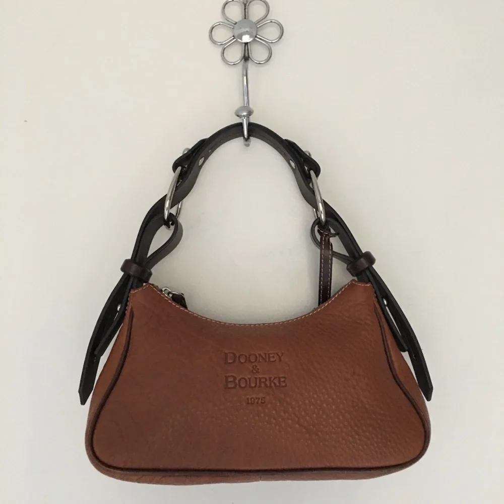 Dooney & Bourke Hobo Shoulder Handbag Purse Pebbled Leather Brown Silver Zip